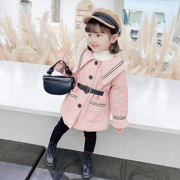 Καθημερινό παιδικό καρό μπουφάν με κουμπιά και ζώνη κατάλληλο για κορίτσια