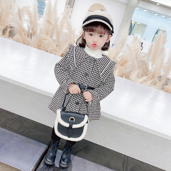 Καθημερινό παιδικό καρό μπουφάν με κουμπιά και ζώνη κατάλληλο για κορίτσια