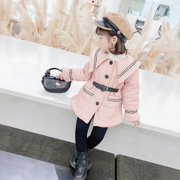 Καθημερινό παιδικό καρό μπουφάν με κουμπιά και ζώνη κατάλληλο για κορίτσια