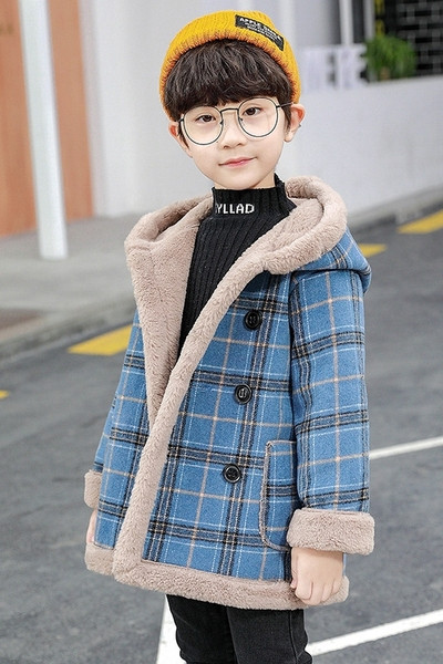 Pehme voodri ja kapuutsiga laste ruuduline mantel