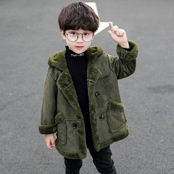Παιδικό παλτό για αγόρια με κάτω και κουκούλα - μαλακή φόδρα