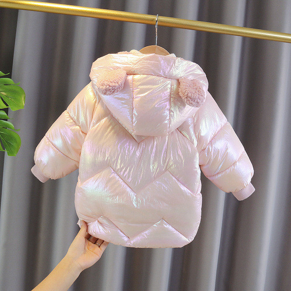 Παιδικό μοντέρνο μπουφάν για κορίτσια με κουκούλα και τρισδιάστατα στοιχεία