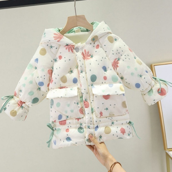 Uut mudelit täpilise kapuutsiga laste talvejope