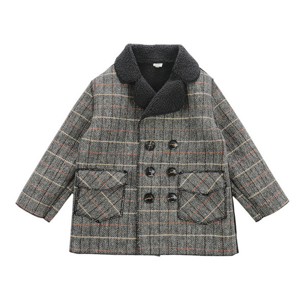 Palton pentru copii în carouri cu nasturi și căptușeală moale