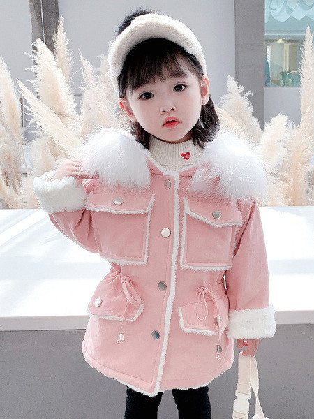 Χειμερινό παιδικό μπουφάν με γούνα και κουμπιά - για κορίτσια