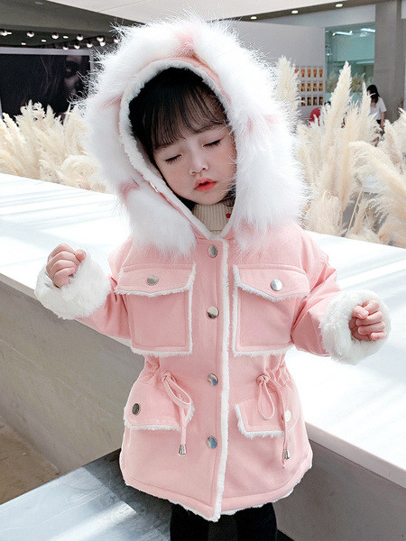Χειμερινό παιδικό μπουφάν με γούνα και κουμπιά - για κορίτσια