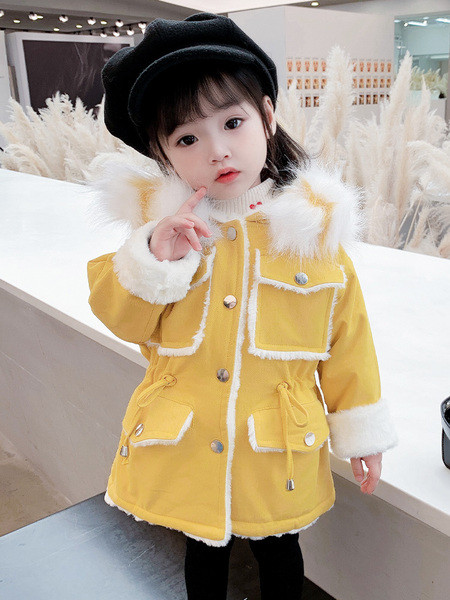 Χειμερινό παιδικό μπουφάν με γούνα και κουμπιά - για κορίτσια