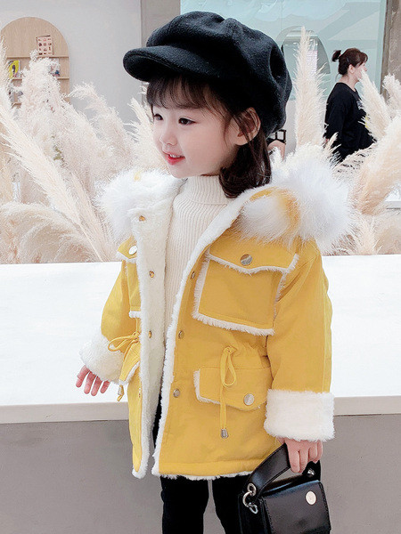 Χειμερινό παιδικό μπουφάν με γούνα και κουμπιά - για κορίτσια