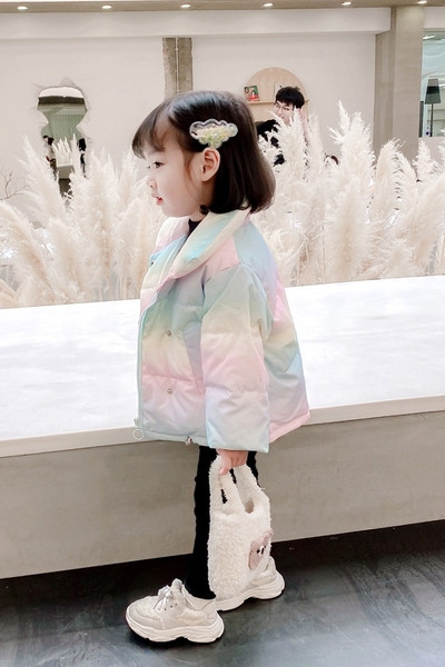 Πολύχρωμο παιδικό μπουφάν για κορίτσια με ψηλό γιακά