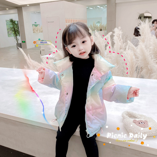 Πολύχρωμο παιδικό μπουφάν για κορίτσια με ψηλό γιακά