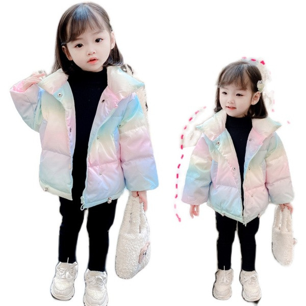 Πολύχρωμο παιδικό μπουφάν για κορίτσια με ψηλό γιακά