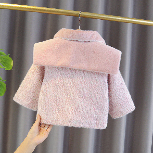 Μοντέρνο παιδικό παλτό με κορδόνια για κορίτσια σε ροζ χρώμα