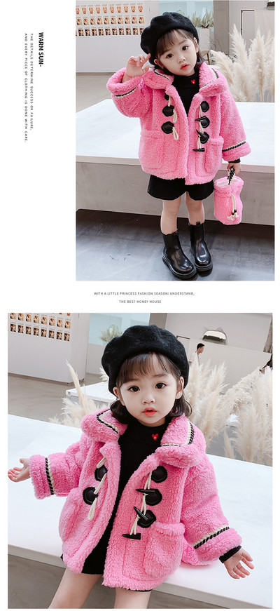 Stiilne taskute ja nööpidega lastemantel tüdrukutele