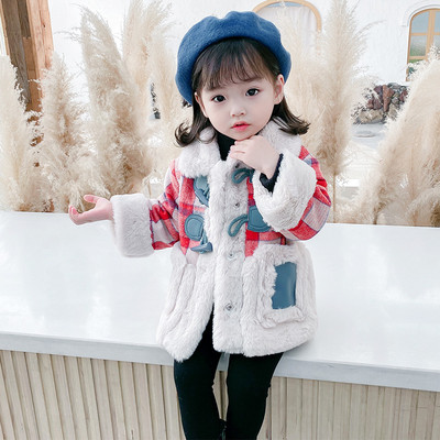 Νέο μοντέλο καρό παιδικό παλτό με κουμπιά - για κορίτσια