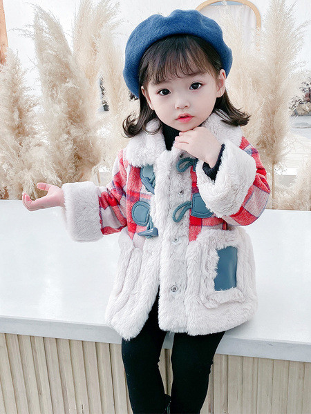 Νέο μοντέλο καρό παιδικό παλτό με κουμπιά - για κορίτσια