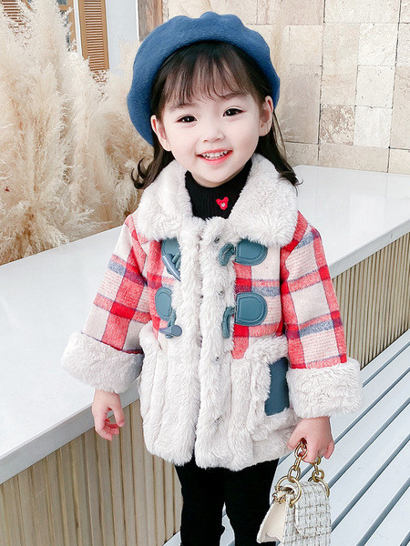Νέο μοντέλο καρό παιδικό παλτό με κουμπιά - για κορίτσια