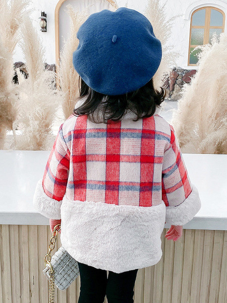 Νέο μοντέλο καρό παιδικό παλτό με κουμπιά - για κορίτσια