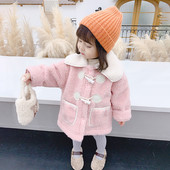 Moodne ümara dekoltee ja taskutega lastemantel tüdrukutele