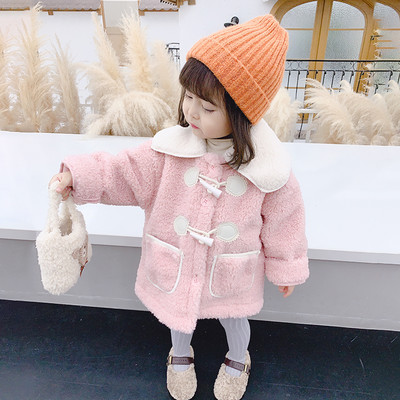 Moodne ümara dekoltee ja taskutega lastemantel tüdrukutele