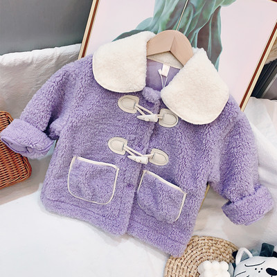 Moodne ümara dekoltee ja taskutega lastemantel tüdrukutele