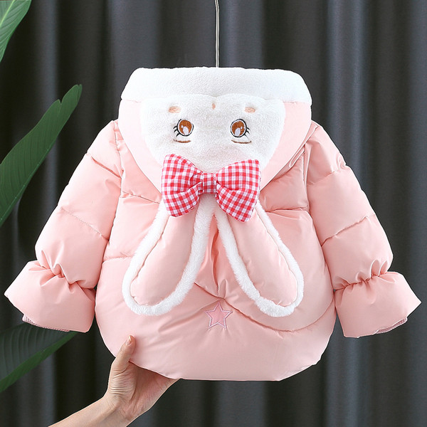 Μοντέρνο παιδικό μπουφάν για κορίτσια με κουκούλα και τρισδιάστατο στοιχείο