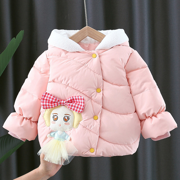 Μοντέρνο παιδικό μπουφάν για κορίτσια με κουκούλα και τρισδιάστατο στοιχείο