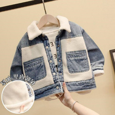 Sooja voodri ja nööpidega laste teksajakk poistele