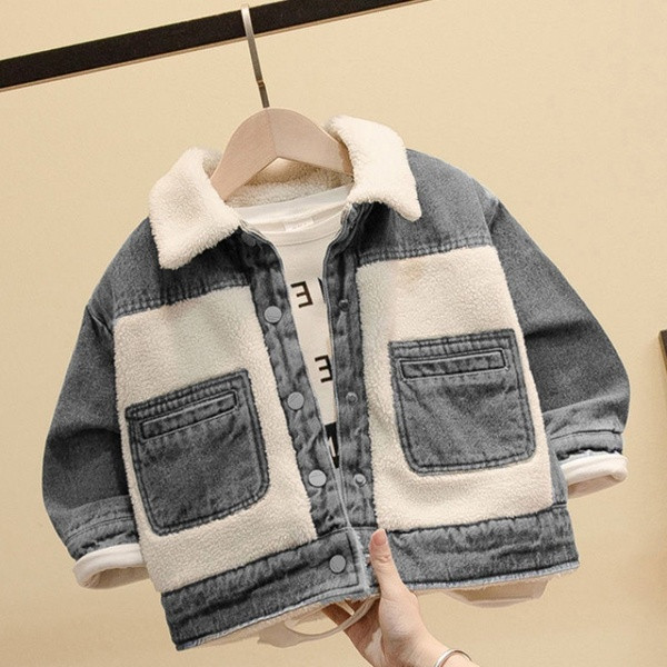 Sooja voodri ja nööpidega laste teksajakk poistele