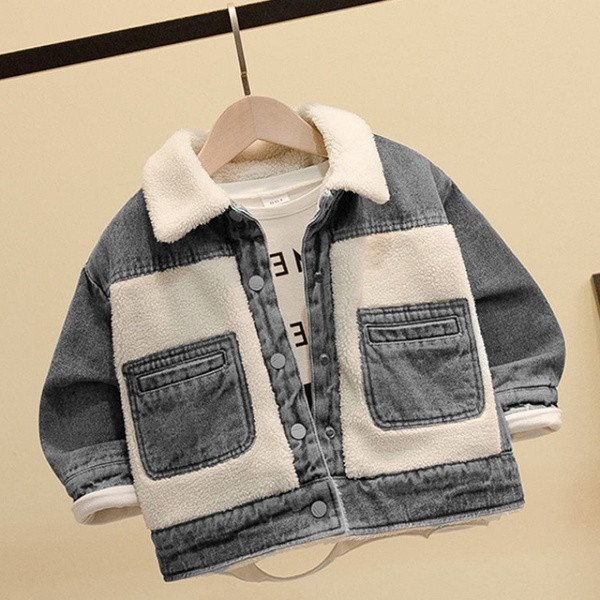 Sooja voodri ja nööpidega laste teksajakk poistele