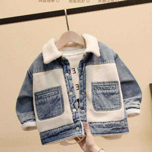 Sooja voodri ja nööpidega laste teksajakk poistele