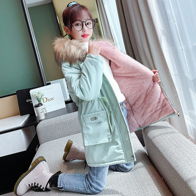 Pehme voodri ja kapuutsiga talvine laste jope tüdrukutele