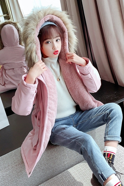 Pehme voodri ja kapuutsiga talvine laste jope tüdrukutele