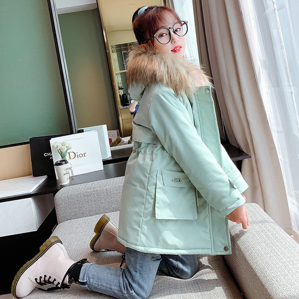 Pehme voodri ja kapuutsiga talvine laste jope tüdrukutele