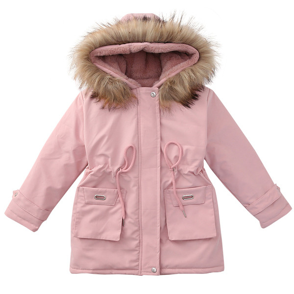 Pehme voodri ja kapuutsiga talvine laste jope tüdrukutele