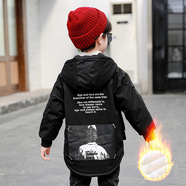 Pehme voodri ja aplikatsiooniga laste jope poistele