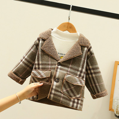 Παιδικό καρό παλτό με μαλακή επένδυση και κουμπιά