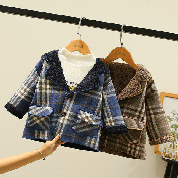 Παιδικό καρό παλτό με μαλακή επένδυση και κουμπιά