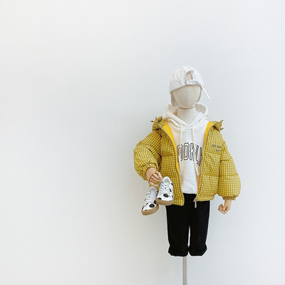 Παιδικό μπουφάν καρό για αγόρια και κορίτσια με κουκούλα και επιγραφή