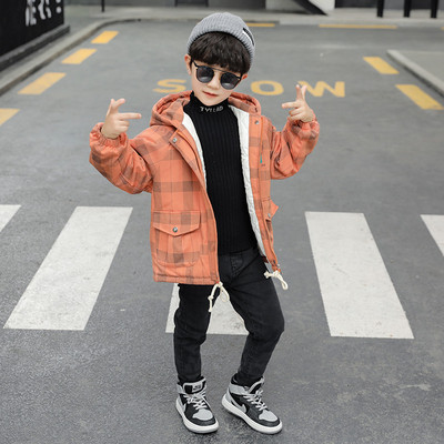 Uus mudel kapuutsiga laste ruuduline jope poistele