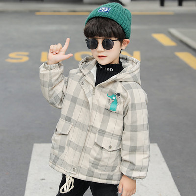 Uus mudel kapuutsiga laste ruuduline jope poistele