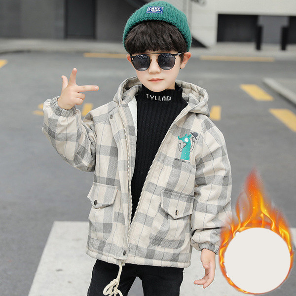 Uus mudel kapuutsiga laste ruuduline jope poistele