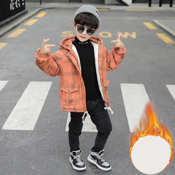 Uus mudel kapuutsiga laste ruuduline jope poistele