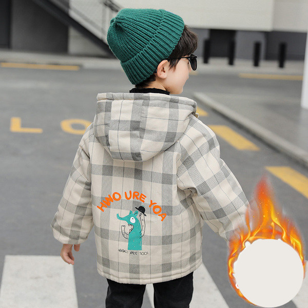 Uus mudel kapuutsiga laste ruuduline jope poistele