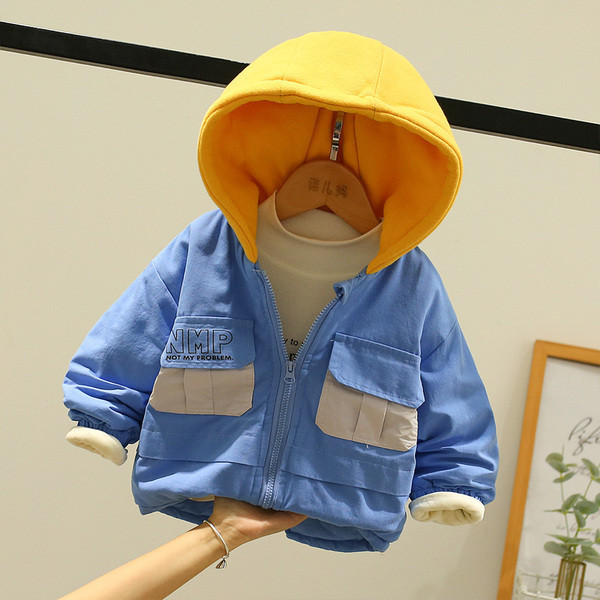 Παιδικό φθινοπωρινό  μπουφάν για αγόρια με κουκούλα και απλικέ στη πλάτη