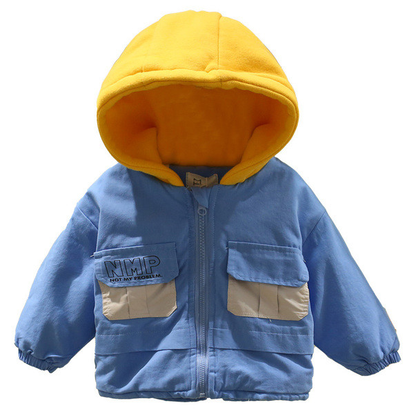 Παιδικό φθινοπωρινό  μπουφάν για αγόρια με κουκούλα και απλικέ στη πλάτη