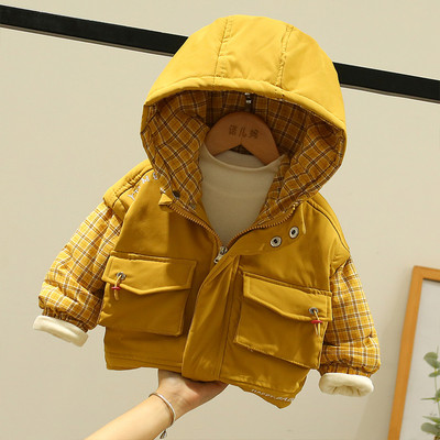 Ruuduliste varrukate ja pealdisega laste jope poistele ja tüdrukutele