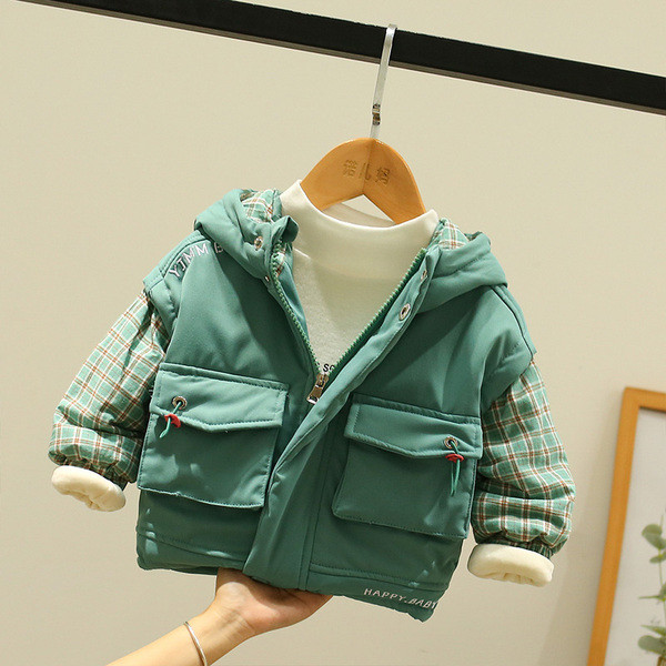 Ruuduliste varrukate ja pealdisega laste jope poistele ja tüdrukutele