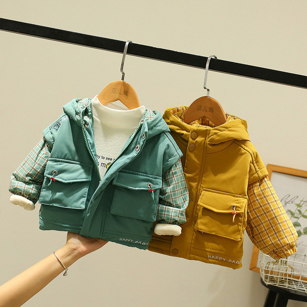 Ruuduliste varrukate ja pealdisega laste jope poistele ja tüdrukutele