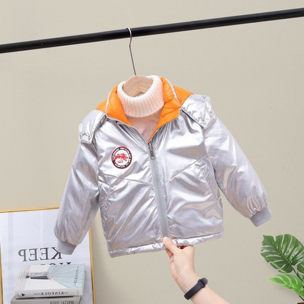 Παιδικό μπουφάν διπλής όψης με απλικέ και κουκούλα