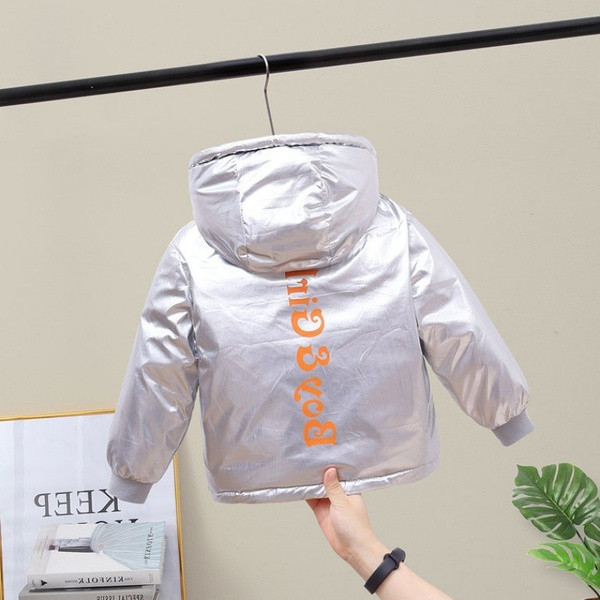 Παιδικό μπουφάν διπλής όψης με απλικέ και κουκούλα